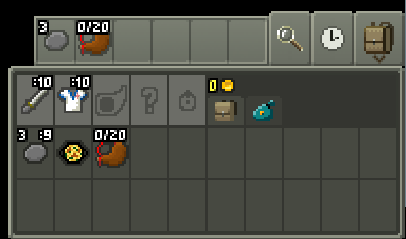 Captura de pantalla del juego. Se ve el inventory que incluye una paella.