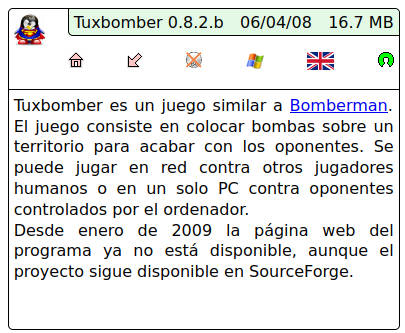 Captura de cdlibre.org mostrando la descripción de Tuxbomber