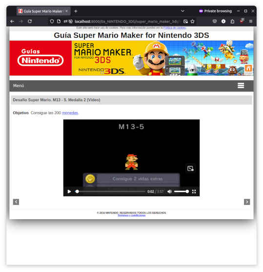 Guía de Super Mario Maker for Nintendo 3DS. Muestra un vídeo en formato MP4