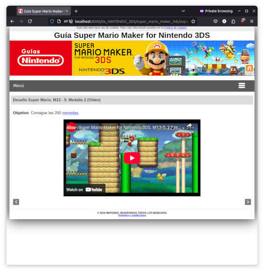 Guía de Super Mario Maker for Nintendo 3DS. Muestra un vídeo de Youtube