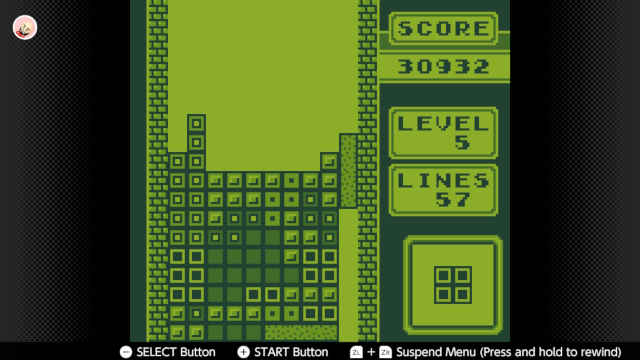 Captura de pantalla de Tetris. Un montón de bloques apilados