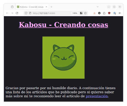 Captura de pantalla de este blog con tema oscuro